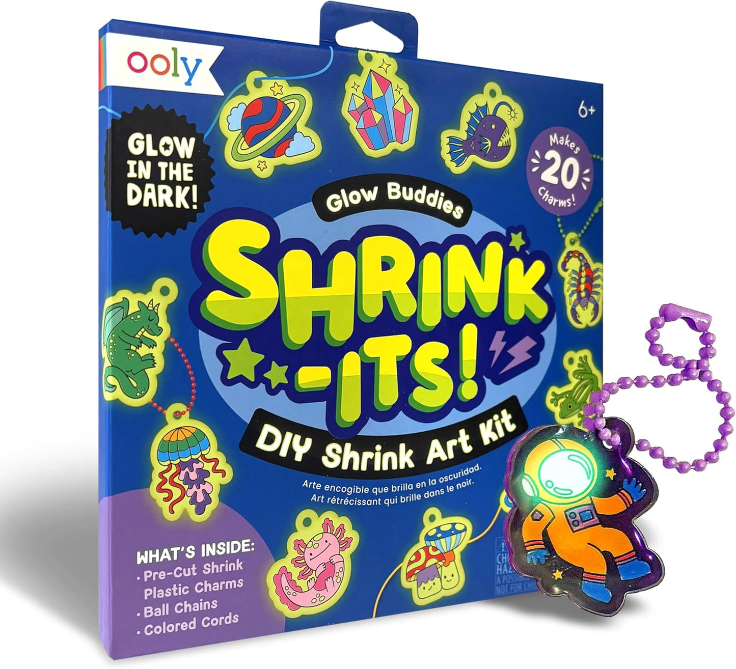 Ooly x Peanuts Snoopy 34 PC DIY Shrinking Art Kit for Kids with Markers, 20 Plastic Pre Cut Charms and More, No Mess Creative Activity Jewelry Making Kit