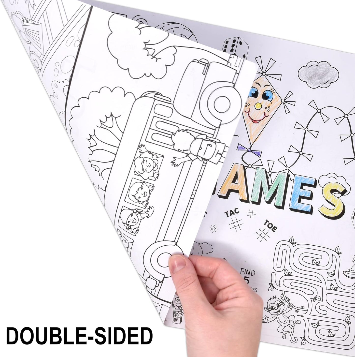50 Kids Activity Placemats Disposable Paper 11x17 Double Sided Coloring Puzzle Games Sheets Restaurant Entertainment Crafts Party Table Decor
