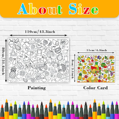 43.3x31.5 Summer Coloring Poster with Picture, Giant Cute Painting Poster, Large Coloring Tablecloth for Classroom Home Birthday Party Supplies Favor
