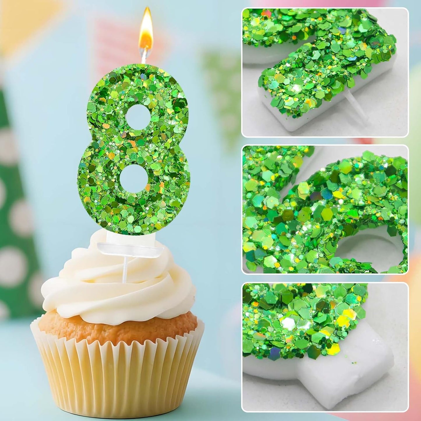 Birthday Number Candles, Glitter Number Candle Cake Decorations with Sequins, Cupcake Decorations for Girls, Women, Party Anniversary Celebrations (Number 6, Purple)