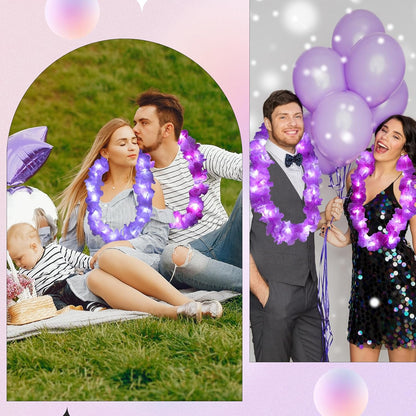 Sherr 24 Pcs LED Leis Light Up Purple and Gold Hawaiian Flower Necklaces, Graduation 2026 Party Supplies, Class of 2026 Leis for Beach Wedding Luau Glow Party Favors