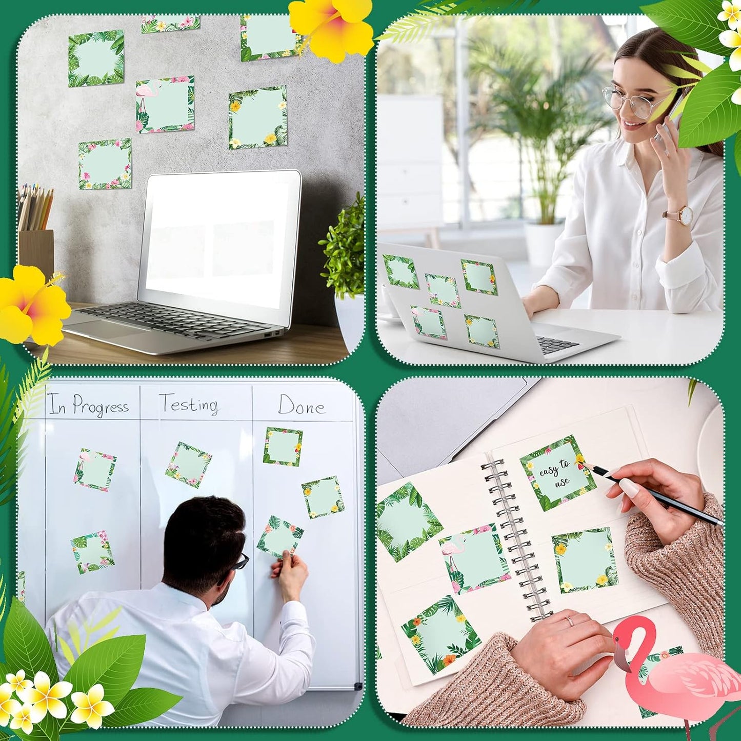450 Sheets Tropical Palm Sticky Notes Luau Party Favor Hawaiian Fun Notepad Summer Themed Beach Memo Pad Self Adhesive 2.9" Mini Sticky Note for Appreciation Gifts Employee Office Supplies