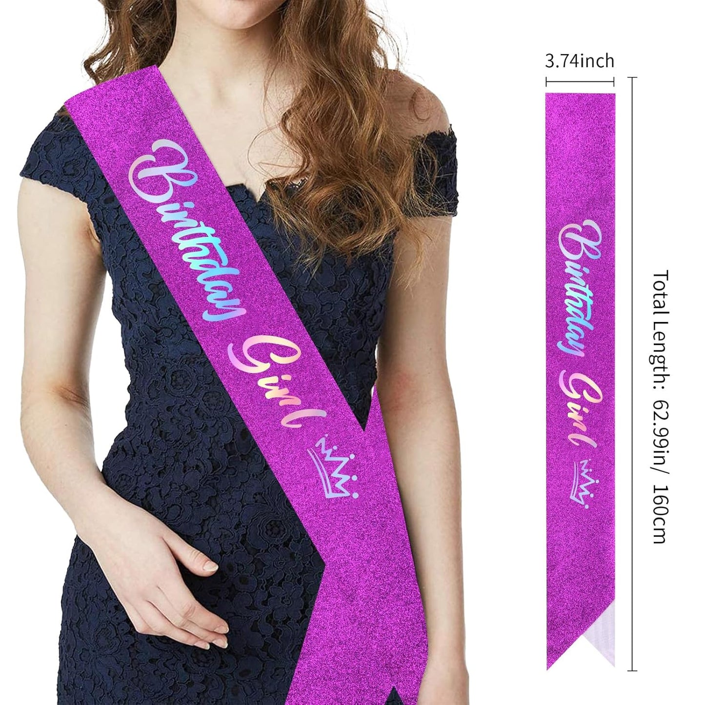 CIEHER Birthday Girl Crown and Sash - Rose Gold Tiara Birthday Decorations for Women and Girls