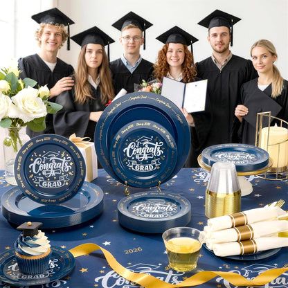 Goodluck 350 Piece Silver Plastic Dinnerware Set for 50 Guests, Fancy Disposable Plates for Party, Include: 50 Dinner Plates, 50 Dessert Plates, 50 Pre Rolled Napkins with Silver Silverware, 50 Cups