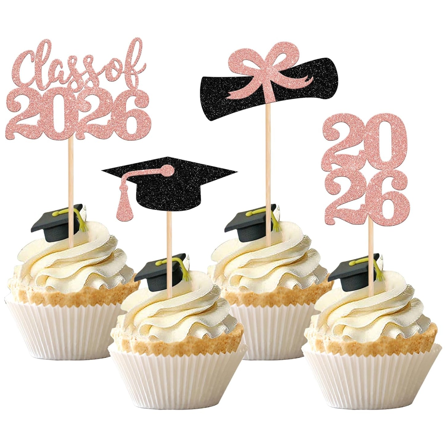 36 PCS 2026 Graduation Theme Cupcake Toppers Glitter Class of 2026 Grad Cap Diploma Cupcake Picks 2026 Graduation Theme Party Cake Decorations Supplies Deep Blue