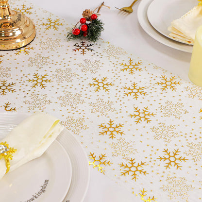Snowkingdom 2 Pieces Gold Table Runner, Sequin Glitter Foil Metallic Thin Mesh Runner Roll 11"x108", Gold Table Decorations for Event Party, Wedding, Birthday Party, Christmas
