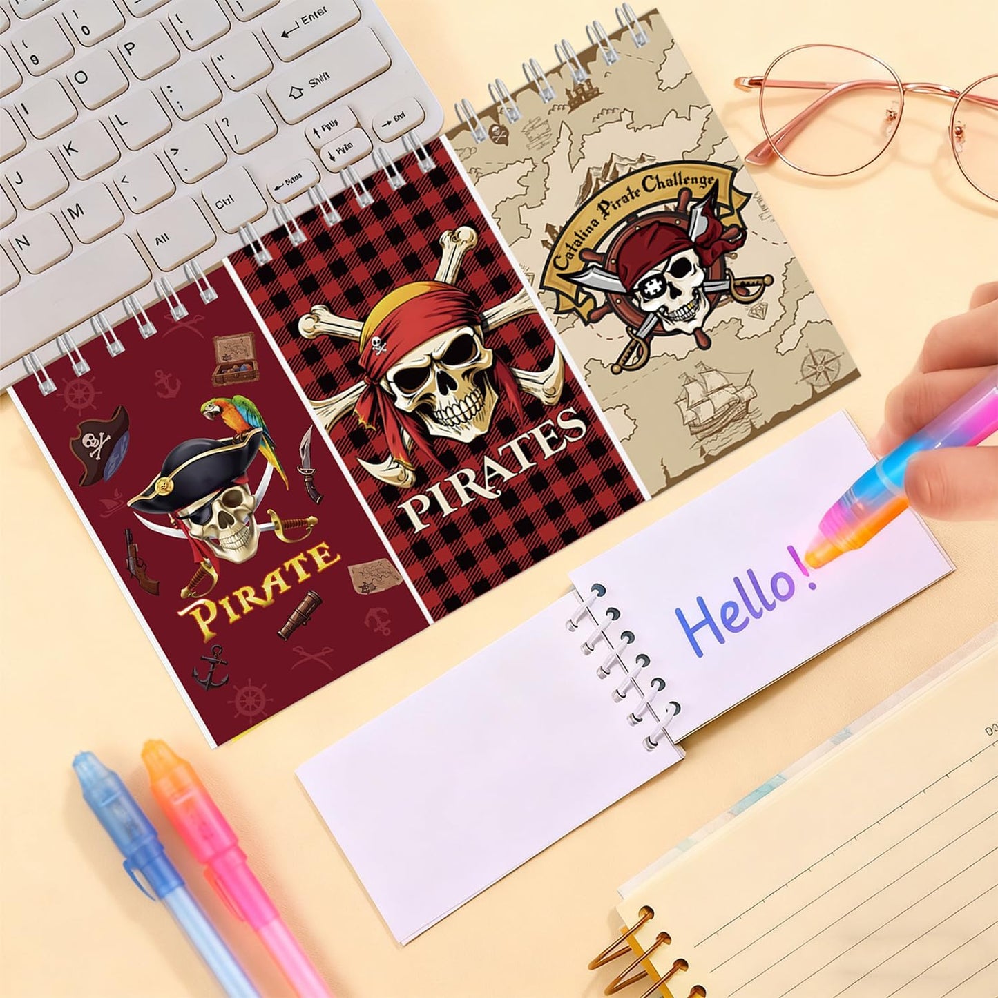 20Pcs Mini Pirate Notepads Spiral Notebooks for Birthday Party Favors Supplies Teacher Reward Favor Bag Stuffers Pirate Theme Party