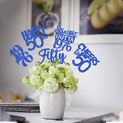 15 PCS 50th Birthday Centerpiece Sticks Fifty Happy 50th Straight Outta 1976 Table Flower Centerpieces Sticks Cheers to 50 Floral Decorations for 50th Birthday Party Centerpieces Supplies Black