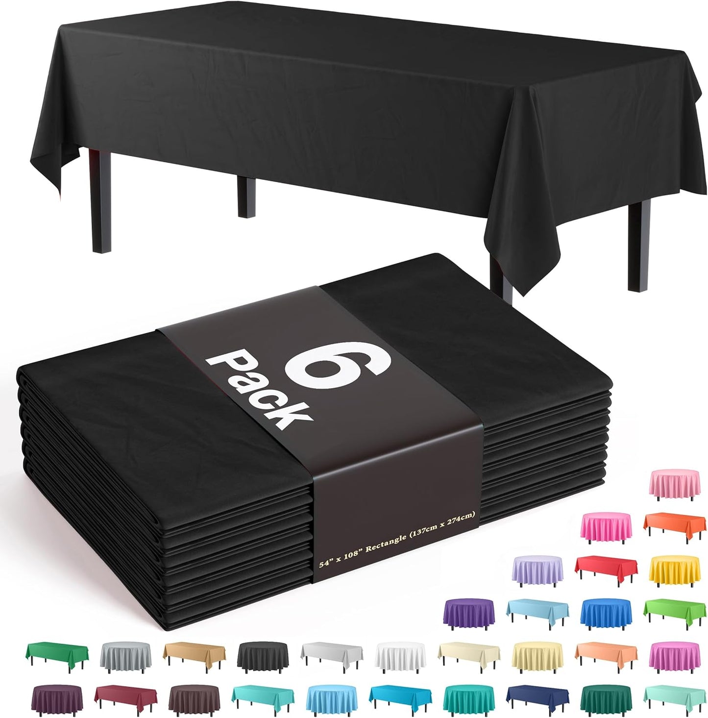 Exquisite Party Solids 6-Pack Premium Plastic Tablecloth 54in. x 108in. Rectangle Plastic Table Cover - Navy