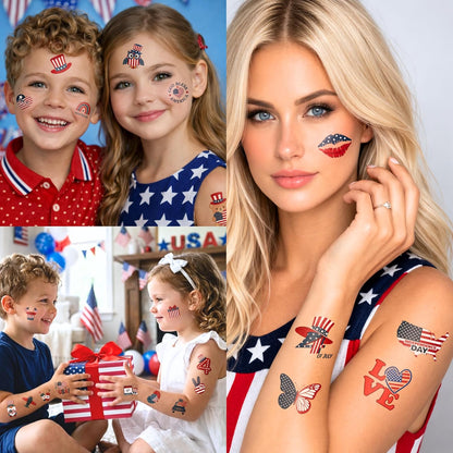 4th of July Temporary Tattoos - 105 PCS USA stickers Fourth of July Party Favors Supplies Decorations Patriotic Accessories Memorial Labor Independence Day Red White Blue American Flag