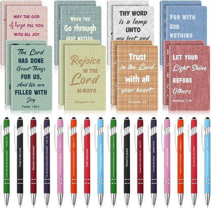 Funrous 32 Pcs Motivational Quote Pens Inspirational Notepads Mini Journal with Ballpoint Pen Small Notebooks Gift for Men Women Coworker Adult Party Favors Prize Teacher Student Office(Stylish)