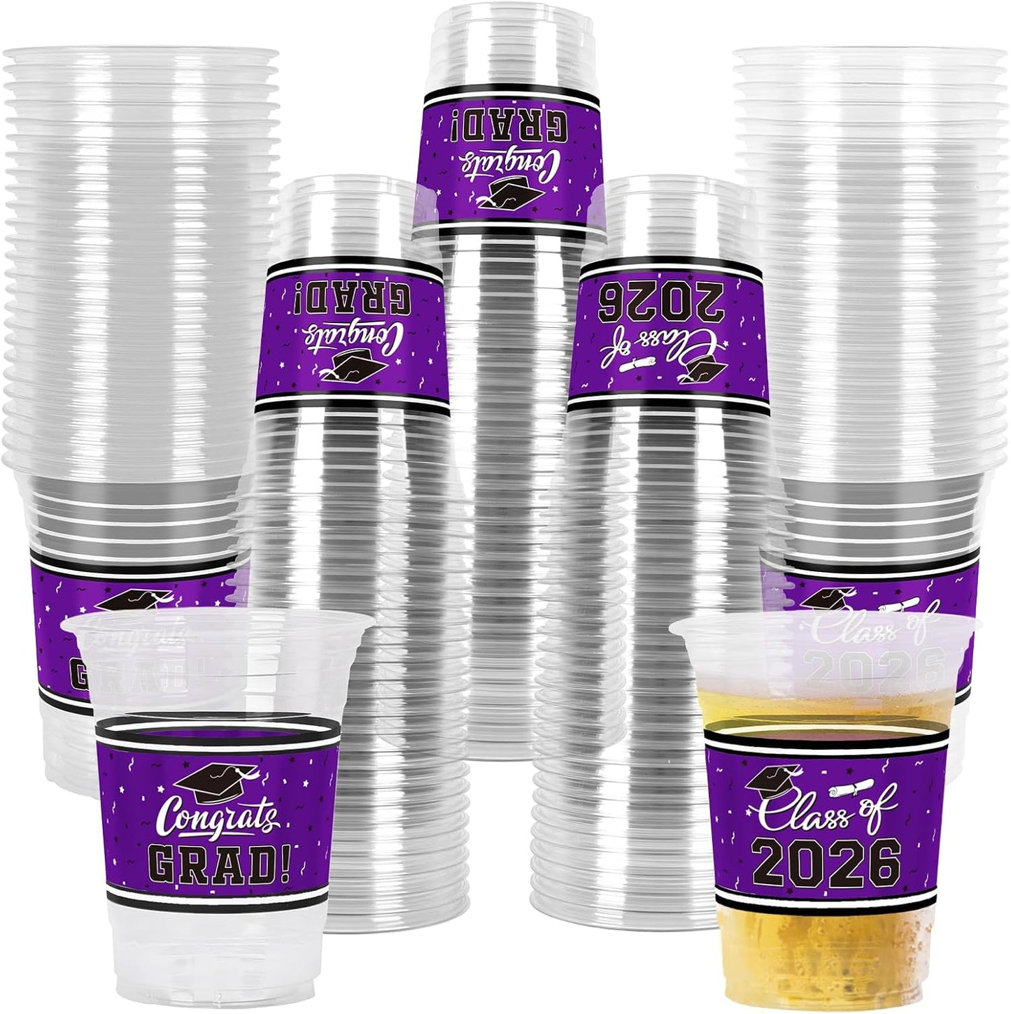 Gatherfun Graduation Decorations 2026-100 Pcs 16oz Blue Graduation Plastic Cups for Grad Party | Sturdy & Durable Drinkware for Grad Festivities | Essential Grad Party Supplies & Decorations