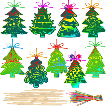 Qilery 126 Pcs Winter Snowflake Scratch Paper Arts Christmas Blue Scratch Ornaments Crafts Kits with Sticks and Ribbon for Winter Christmas Birthday Party Favors DIY Hanging Decoration