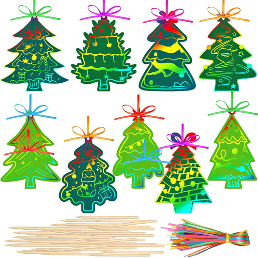 Qilery 126 Pcs Winter Snowflake Scratch Paper Arts Christmas Blue Scratch Ornaments Crafts Kits with Sticks and Ribbon for Winter Christmas Birthday Party Favors DIY Hanging Decoration
