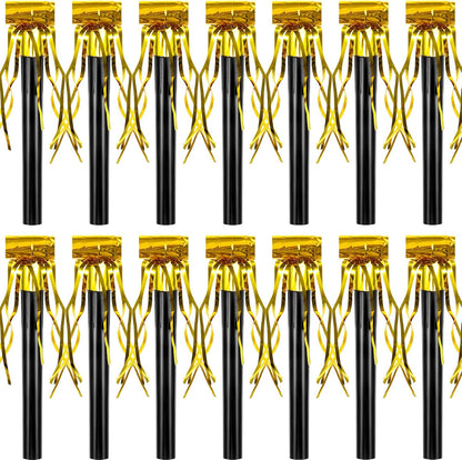 Skylety 18 Party Blower Noisemakers Glitter Birthday Noise Maker Squawkers Blowouts Whistles Fringed for Sport Events Musical Blowouts for Wedding 2026 Grad Party Supplies (Gold)