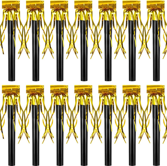 Skylety 18 Party Blower Noisemakers Glitter Birthday Noise Maker Squawkers Blowouts Whistles Fringed for Sport Events Musical Blowouts for Wedding 2026 Grad Party Supplies (Gold)