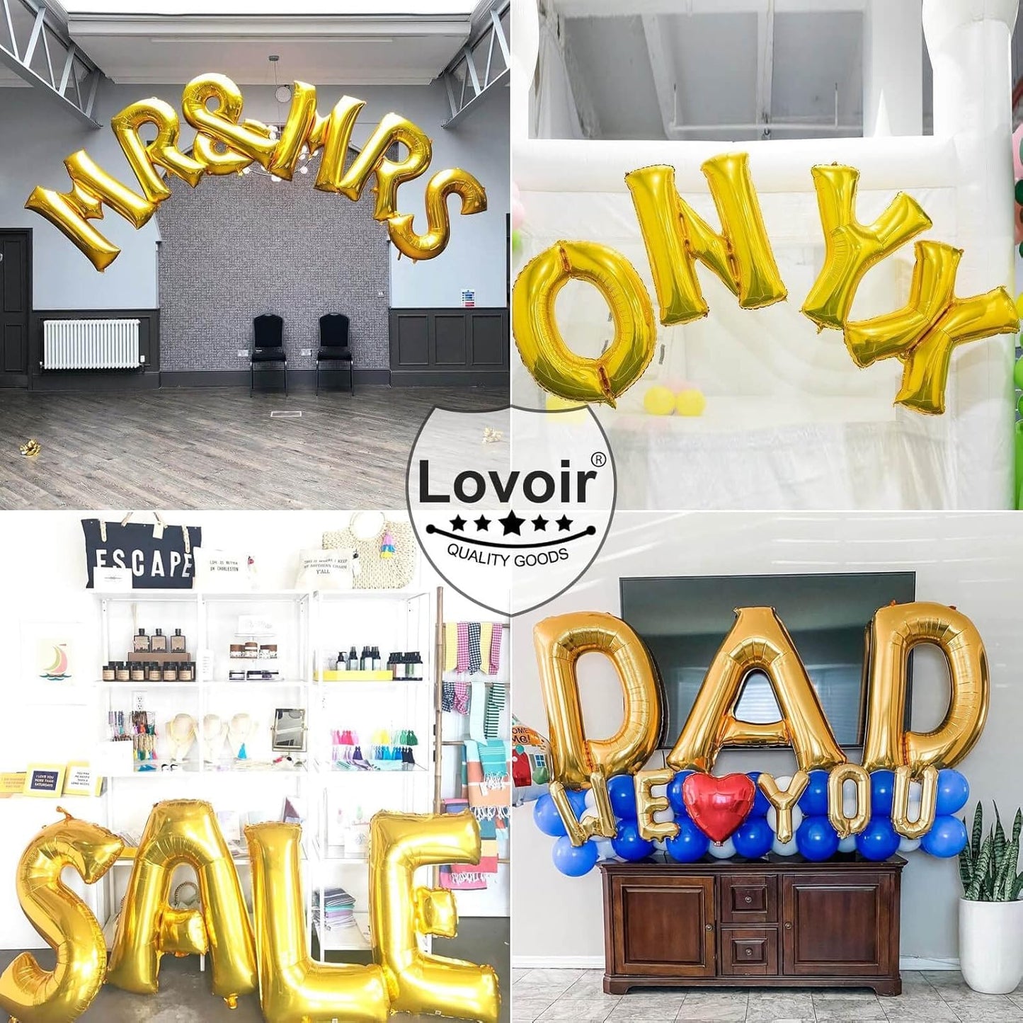 Lovoir 40 Inch Large Gold Letter A Balloons Big Size Jumbo Mylar Foil Helium Balloon for Birthday Party Celebration Decorations Alphabet Gold A