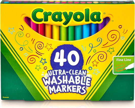 Crayola Ultra Clean Washable Markers (40ct), Teacher School Supplies for Kids, Broad Line Colored Markers, Coloring Book & Art Marker Set, Ages 3+