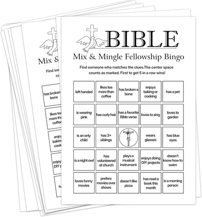 Bible Fellowship Bingo Cards, 25 Unique Sheets, Bible Bingo for Church Groups, Engaging Christian Games, Fun Bible Games Activity for Youth and Adults