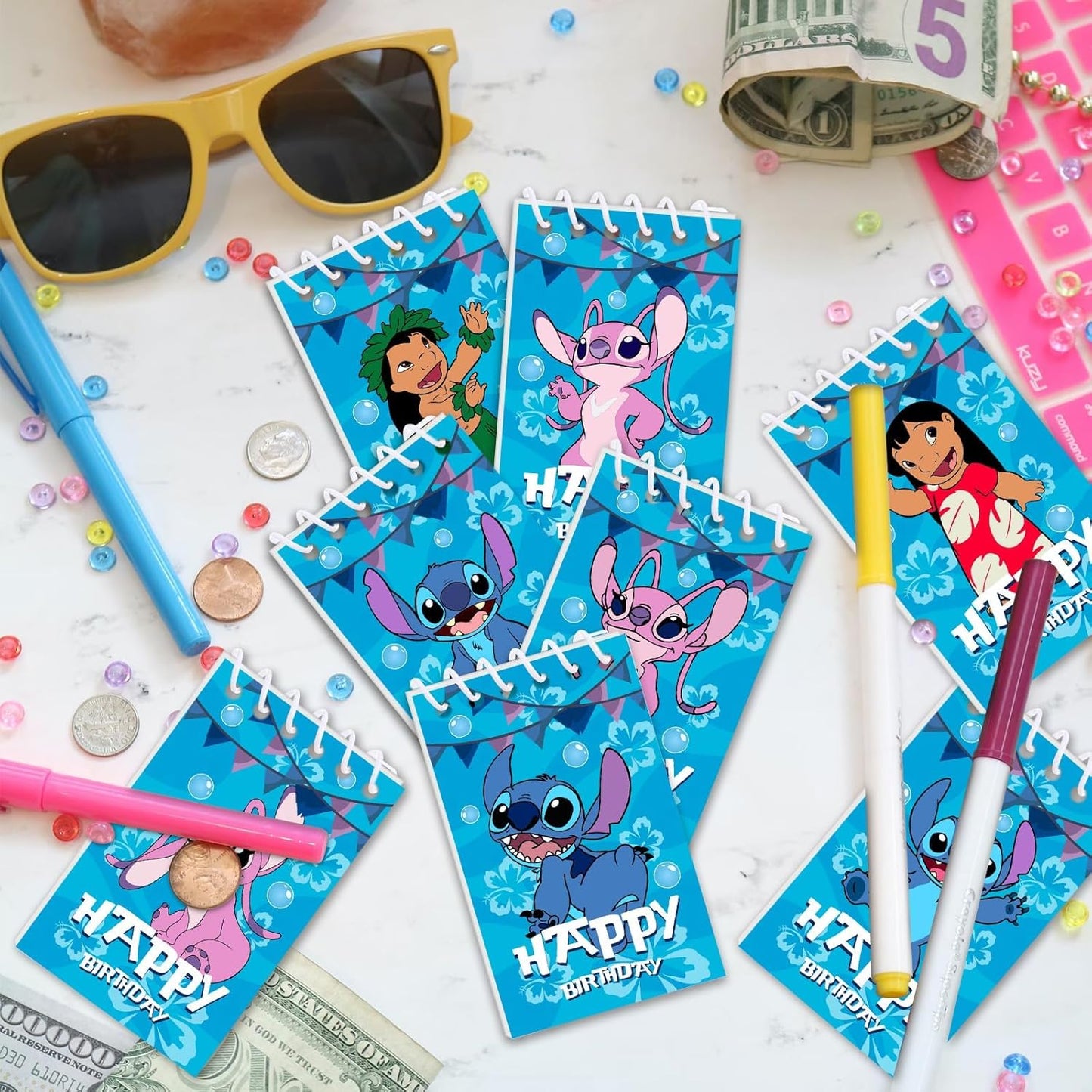 Stitch Party Supplies, 24Pcs Mini Notepads for Stitch Birthday Party, Goodie Bag Stuffers, Classroom Rewards, 8 Types
