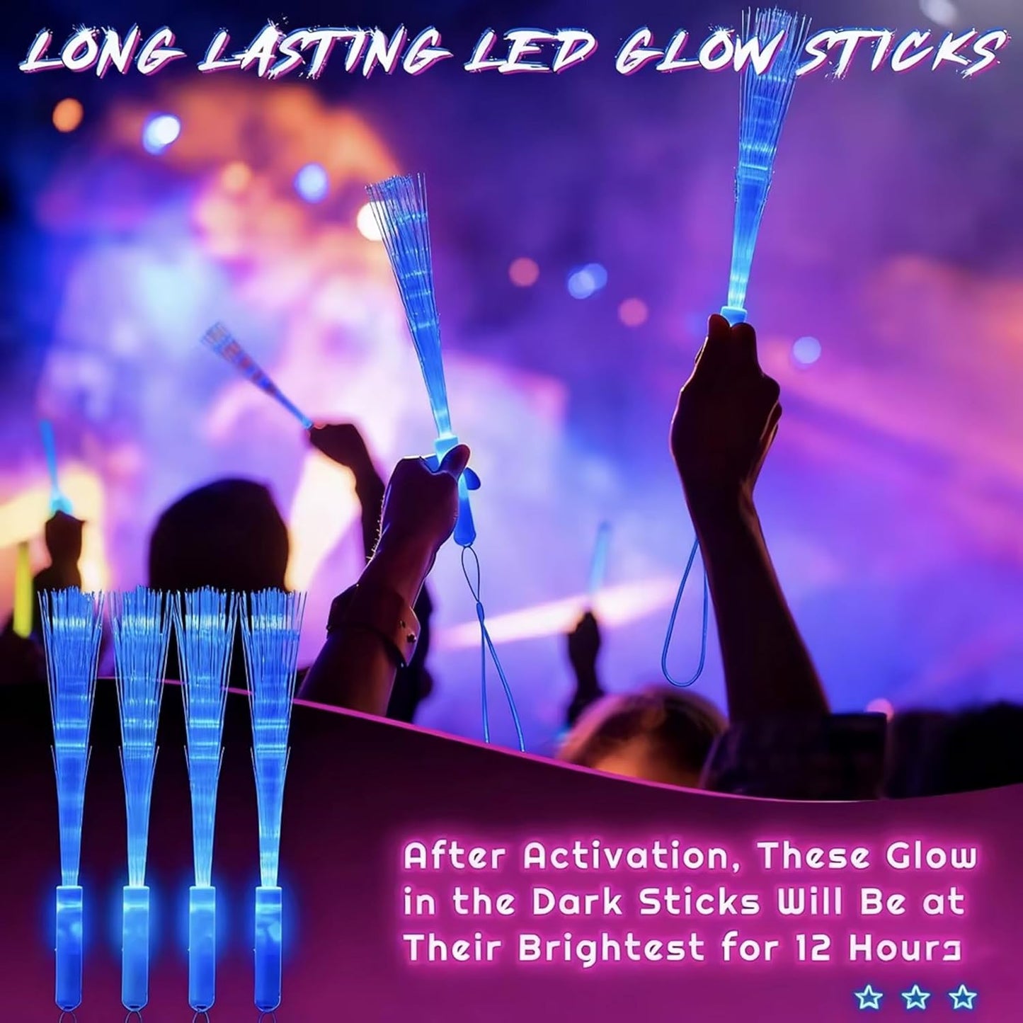 Skylety 36 Pcs Fiber Optic Wand, LED Fiber Optic Wand with 3 Light Modes, Glow Fibers Optics Sticks for Wedding Neon Party, New Year Party Favors, Bar Dj, Valentine's Day(Bright Color)