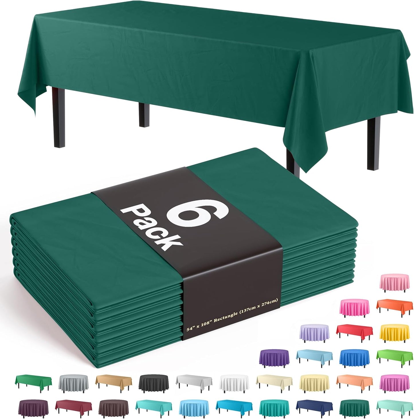 Exquisite Party Solids 6-Pack Premium Plastic Tablecloth 54in. x 108in. Rectangle Plastic Table Cover - Navy
