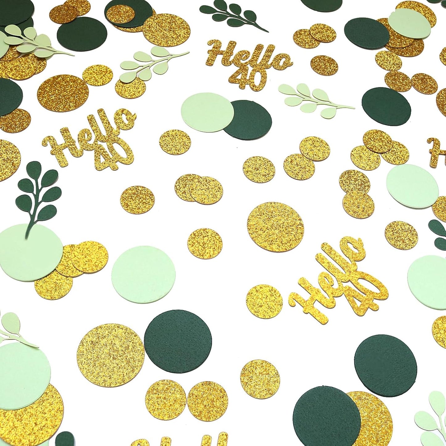 300PC Greenery Happy Birthday Confetti for Table Gold Glitter and Sage Green Birthday Party Decorations for Kids/Adult