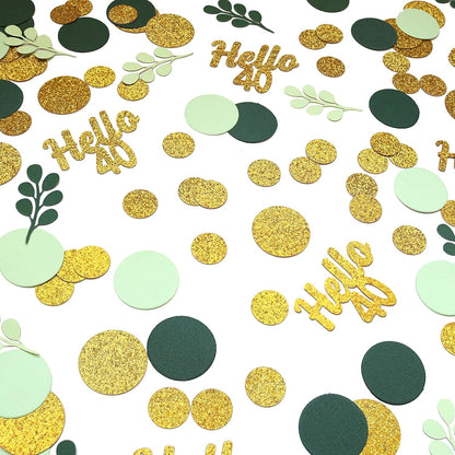 300PC Greenery Happy Birthday Confetti for Table Gold Glitter and Sage Green Birthday Party Decorations for Kids/Adult