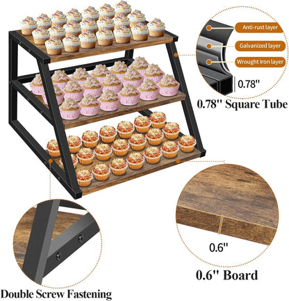 Cupcake Stand, 3 Tier Large Cupcake Stand Rustic Stepped Cupcake Display Stand Square Wood Dessert Table Display Set Cupcake Tower Tiered Tray Stand for Wedding Birthday Graduation
