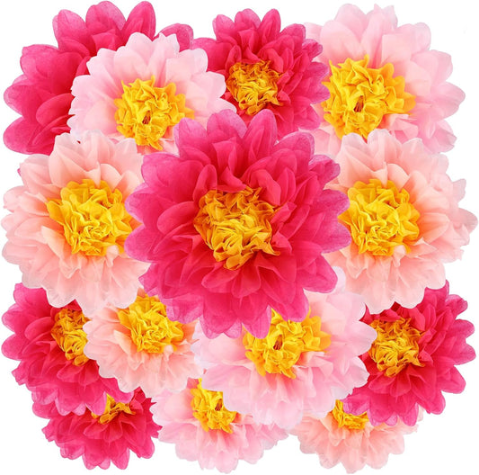 BestoFun 14 PCS Orange & Hot Pink Tissue Paper Flowers – Vibrant Party Decorations for Birthday, Baby Shower, Wedding, Fiesta, and Holiday Events