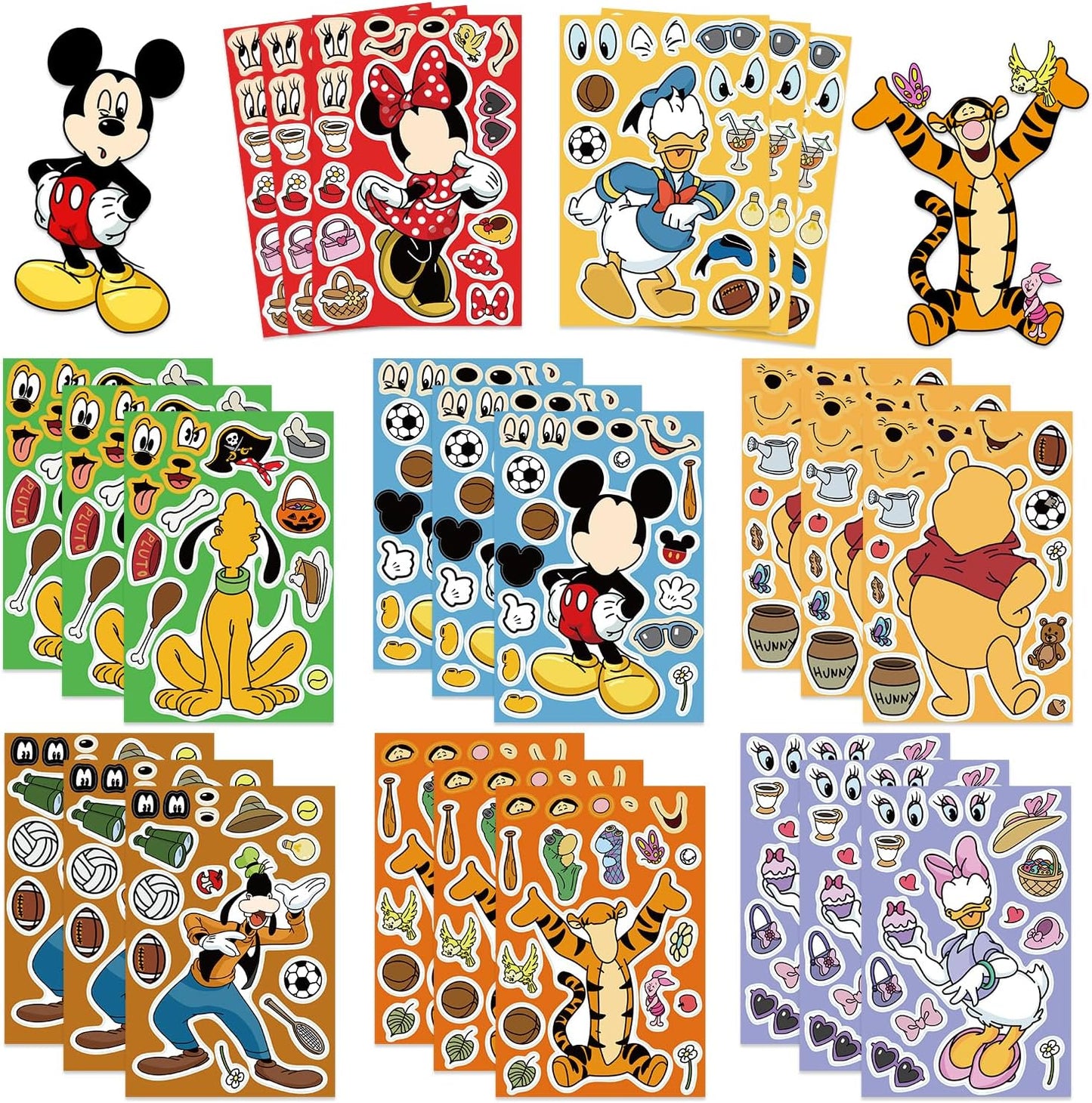 24 Sheets Cool Monster Sticker Cute Cartoon Charaters Make Your Own Sticker, Make a Face Stickers Party Favors Activities Gifts (c)