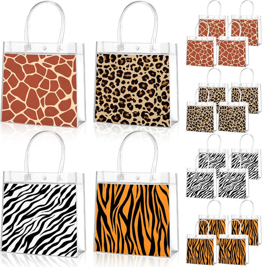 Aliceset 20 Pcs Animal Print Goodie Bags with Handles Safari Party Favor Bags for Jungle Theme Wild Animals Zoo Party Bithday Baby Shower Supplies Decor, 8x8x3.15 Inch