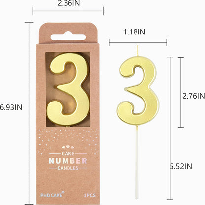 PHD CAKE 2.76 Inch Modern Gold 2 Number Birthday Candles, Gold Number Candles, Cake Number Candles, Party Celebration