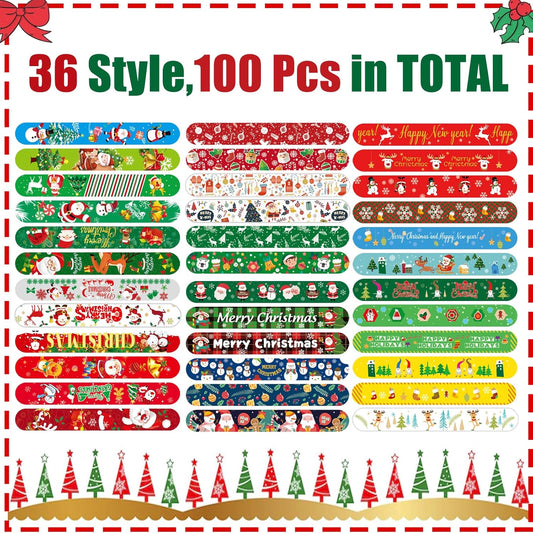 SUNPROUND 100Pcs Christmas Slap Bracelets Bulk, Christmas Toys Party Favors Fidget Toys, Xmas Snap Wristbands for Kids Xmas Gifts, Goodies Stocking Stuffers, Classroom Prizes for Boys Girls