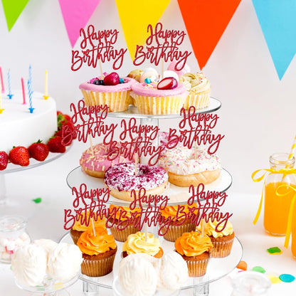 24 PCS Happy Birthday Cupcake Toppers Glitter Picks for Celebrating Anniversary Theme Party Cake Decorations Supplies Gold