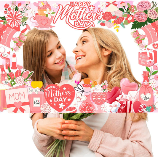 Happy Mother's Day Photo Booth Props Frame Best Mom Ever Funny Selfie Party Pose Signs Photobooth Props for Photography Party Decorations for Mother's Day Birthday Party Supplies