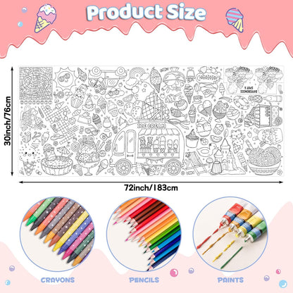 Happy Birthday Giant Coloring Poster/Tablecloth, 30 x 72 Inch Birthday Craft for Kids Art Crafts Paper Banner Kid Games Activities,Coloring Tablecloth Crafts for Classroom Wall School Home Parties