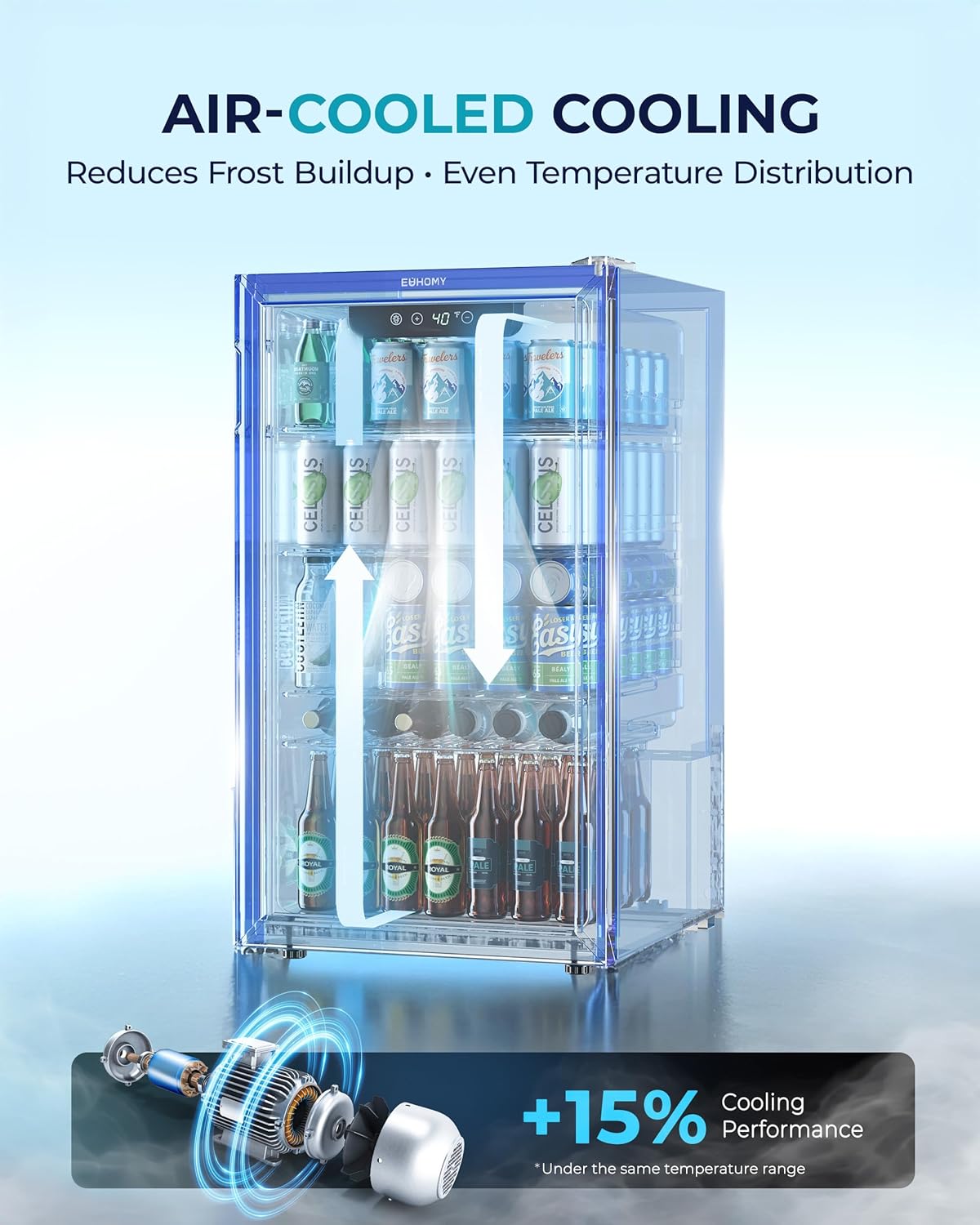 EUHOMY 4.5 Cu.ft Beverage Refrigerator and Cooler, 145 Can Mini fridge with Glass Door for Soda Beer Wine, Small Drink Dispenser with Digital Adjustable Thermostat for Home Office Bar