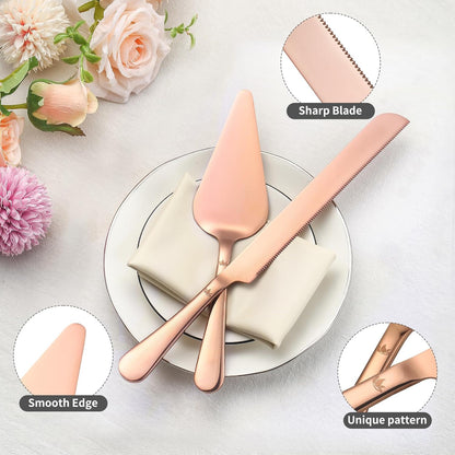SANEXC Cake Cutting Set for Wedding - Extended Cake Knife And Server Set Thickened Stainless Steel Cake Cutter and Pie Spatula Great for Birthday Anniversary Christmas Gift Silver 2 Pcs