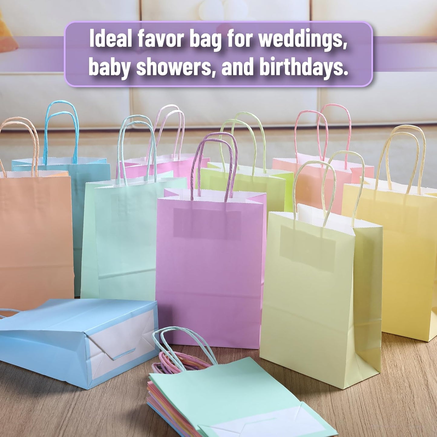 Mr. Pen- Paper Gift Bags with Handles, 32 Pack, 8.3" x 5.9" x 3.1", Pastel Paper Bags with Handles Bulk, Ideal for Gifts, Weddings, Baby Showers, Birthdays, Shopping, Retail Merchandise, Party Favor