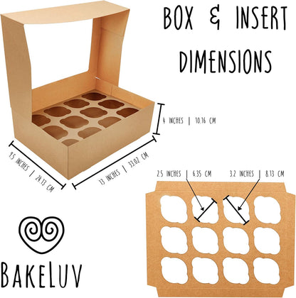 BAKELUV White 12 Cupcake Boxes, Cupcake Containers | 13x9.5x4, 50 Pack