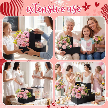 Qinyoung 12 Sets Mother's Day Flower Gift Box Cake Flower Gift Boxes with 12 Pcs Transparent PVC Cake Boxes Mother's Day Box for Teacher,Mom Wedding, Birthday Party(White,Classic,Blank)