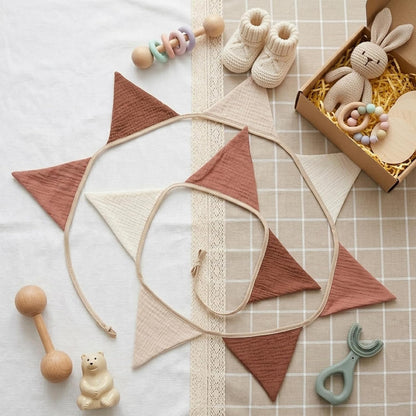 Fabric Bunting Banner, 2 Pack Handmade Neutral String Banner Each 8.5 ft 10 Flags Nursery Wall Hanging Wedding Birthday Home Baby Shower Party Decoration Bunting (Pink Candy)