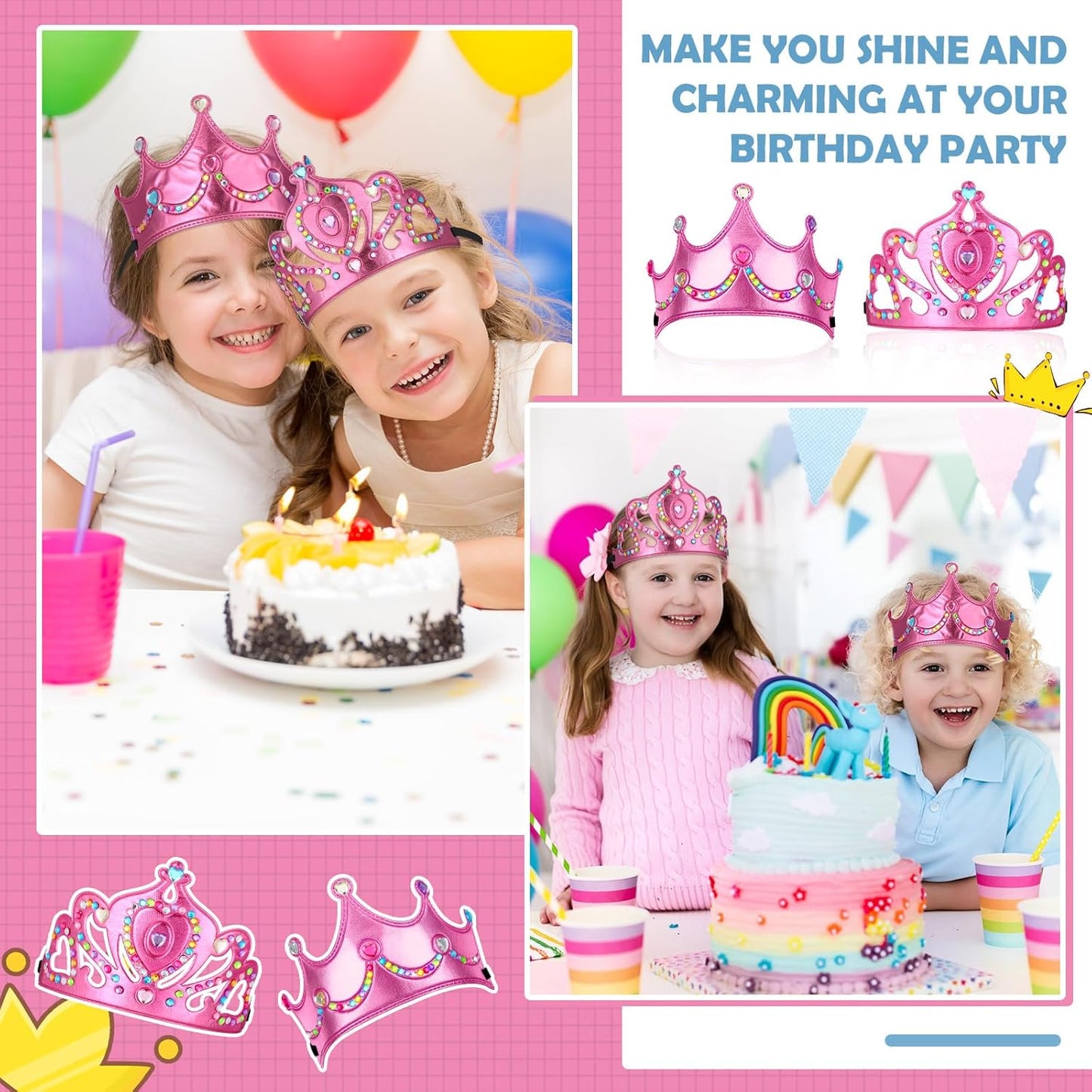 Yaomiao 44 Pcs Birthday Foam Crowns for Kids Princess Tiaras King Hat Bulk Diamond Sticker Kits for Crown Party Supplies