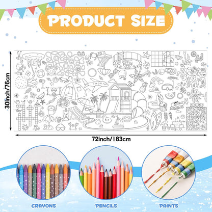 Happy Birthday Giant Coloring Poster/Tablecloth, 30 x 72 Inch Birthday Craft for Kids Art Crafts Paper Banner Kid Games Activities,Coloring Tablecloth Crafts for Classroom Wall School Home Parties