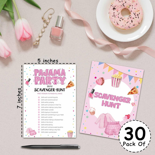 Slumber Party Games, Scavenger Hunt Sleepover Games for Adults, 30 Pajama Party Game Cards (5" X 7"), Women Sleepover Birthday Party Favors Decorations and Supplies -04