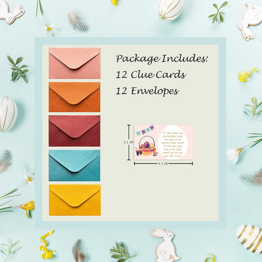 Gihyan Easter Party Games - Easter Bunny Scavenger Treasure Hunt Clues Cards - Easter Party Supplies Spring Party Decorations (12 Cards with Colourful Envelopes)-02