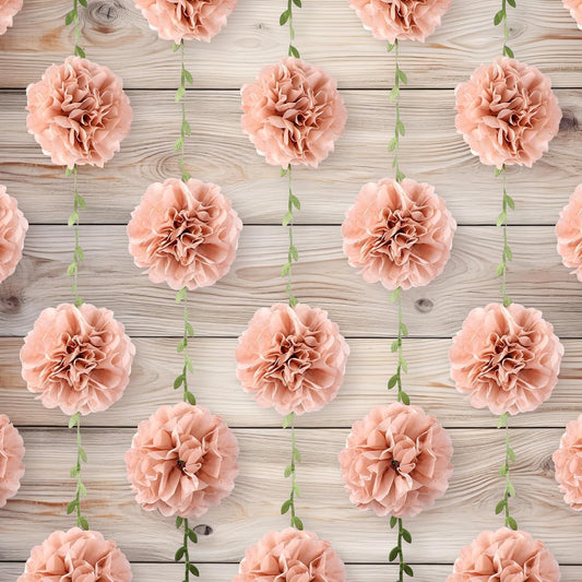 Yaoyinnz Nude Tissue Paper Pom Poms Garlands Boho Flower Pom Poms Garlands Kit Boho Paper Flowers Decorations Kit for Birthday Baby Shower Wedding Engagement Bridal Shower Festival Party Decorations