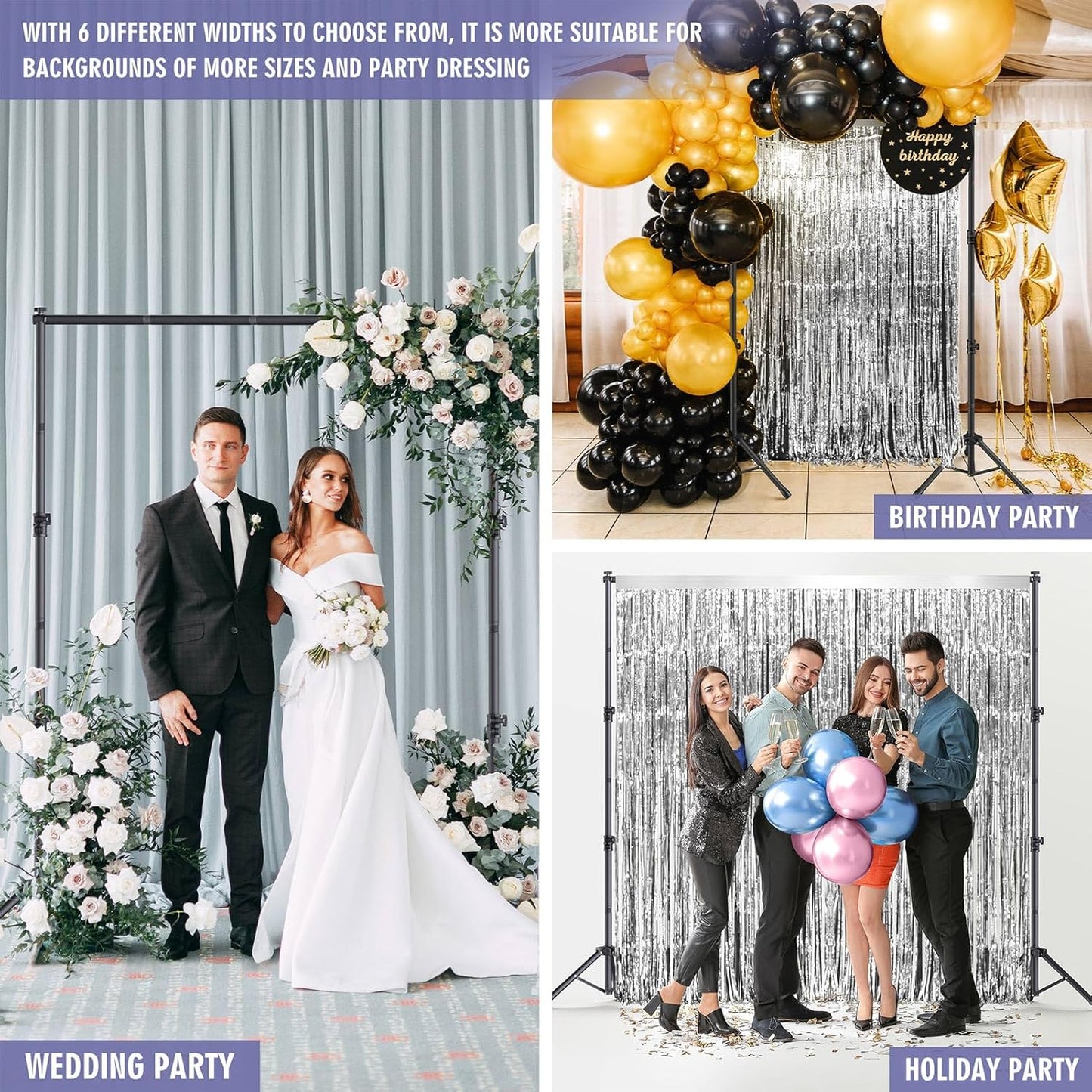 Backdrop Stand Kit - 6 Widths, 10x7.5ft Adjustable Background Stand for Parties & Studio Photography