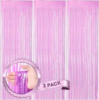 Voircoloria 3 Pack 3.3x8.2 Feet Gold Foil Fringe Backdrop Curtains, Tinsel Streamers, Fringe Backdrop for 2025 New Years Eve, Graduation, Birthday, Baby Shower, Gender Reveal, Disco Party - Colors B